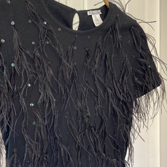 Oscar de la Renta cashmere, sequin and ostrich feather top - Picture 7 of 7